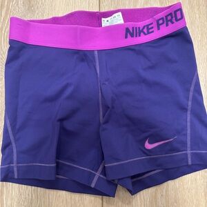 Nike Pro Purple Workout Bike Shorts with Pink Waistband